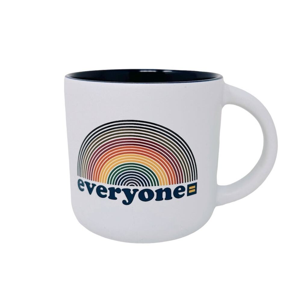 Human Rights Campaign Everyone Rainbow Coffee Mug White Blue Multi Logo Pride